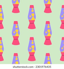 90s seamless pattern with lava lamp. Vector background in cartoon 80s 90s pop art comic style.