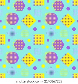 90s seamless pattern. Memphis background. Geometric shapes. Style 80s-90s. Bright vector Illustration