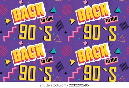 90s seamless pattern. Repeating design element for website. Marketing and promotion, advertising poster or banner, background in retro style. Discounts and sales. Cartoon flat vector illustration