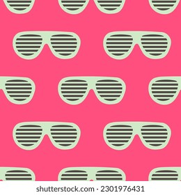 90s seamless pattern with striped sunglasses. Vector background in cartoon 80s 90s pop art comic style.