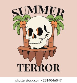 90s skull groovy summer illustration