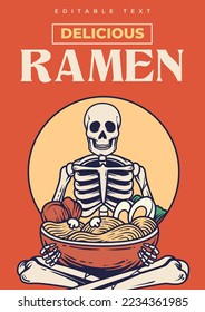 90s skull ramen poster design illustration