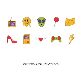 90s Stickers Design Element Set 