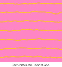 90s striped seamless pattern. Trendy hand drawn abstract seamless pattern with pink and yellow colors. Girly repeat vector illustration, texture for fabric, textile, wallpaper, wrapping
