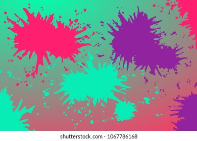 90s style background vector illustration with pink, green, lilac, violet ink splash.