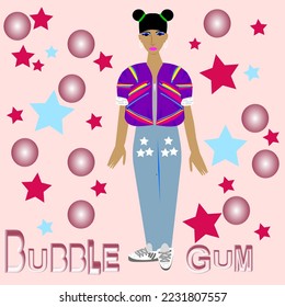 90S STYLE  bubble gum bright girl fashion poster