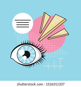 90s style eye design, Vintage retro fashion culture funky and decoration theme Vector illustration