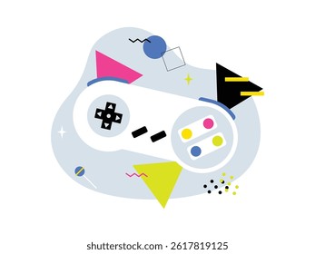 90s style game stick with vintage elements background, vector illustration.