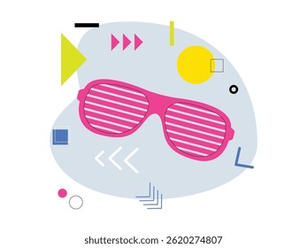 90's style glasses with vintage elements background, vector illustration.