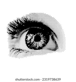 90s style halftone eye shape for trendy collage. Vector illustration.