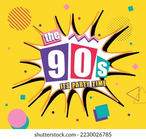 90s style label. Promotion coupon or voucher design. Discounts and promotions, special offer for regular customers. Cover and banner for website in retro style. Cartoon flat vector illustration