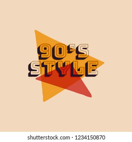 90's style label, retro triangle poster. Vintage hand drawn Nineties t shirt print design. Stock Vector illustration isolated on dark background.