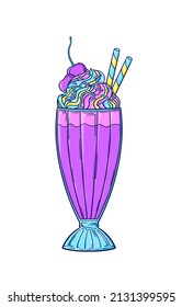 90s style milkshake illustration. Retro sweet ice cream dessert pop art vector. 90s style vector. 1990s trendy illustration. Nostalgia for the 90s.