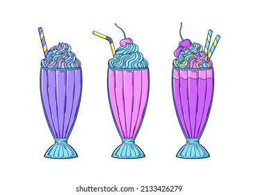 90s style milkshake illustration. Retro sweet ice cream dessert pop art vector. 90s style vector. 1990s trendy illustration. Nostalgia for the 90s.