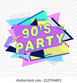 90s Style Poster. Retro Party Banner. Colorful Abstract Poster. 1990s Trendy Illustration. Nostalgia For The 90s.