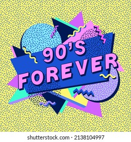 90s style poster. Retro party banner. Colorful abstract poster. 1990s trendy illustration. Nostalgia for the 90s.