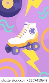 90s style roller skate concept. Flyer, booklet and leaflet. Back to 80s and 90s. Active lifestyle and sports equipment. Template, layout and mock up. Cartoon flat vector illustration