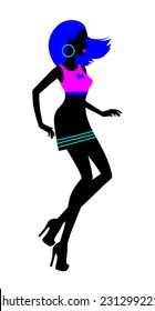 90s style silhouette of dancing girl. Vector, isolated.