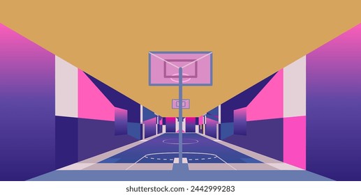 90s style street basketball court neon colors - Cancha de baloncesto callejera estilo años 90 colores neon