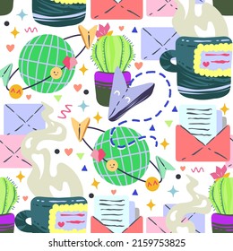 90s Style Ui. Internet Icon, Email. Cartoon Style. Vector Illustration Pattern. Light Background, Wallpaper, Cartoon Style