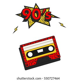 90'S style with yellow numbers and cassette tape