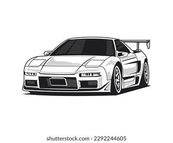 90s super car coloring page vector illustration with grain effect design