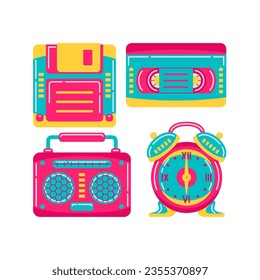90s technology objects vector illustrations set