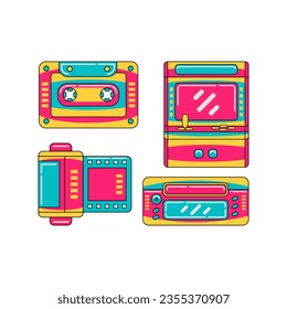 90s technology objects vector illustrations set