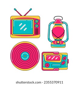 90s technology objects vector illustrations set