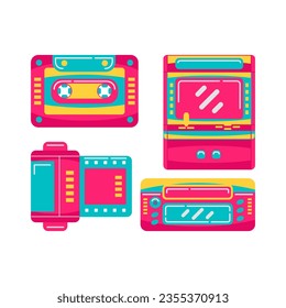 90s technology objects vector illustrations set