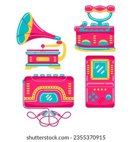 90s technology objects vector illustrations set