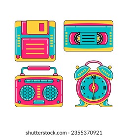 90s technology objects vector illustrations set