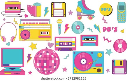 90s theme collection music tech fashion lifestyle perfect nostalgic design retro inspired project illustration background