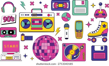 90s theme collection music tech fashion lifestyle perfect nostalgic design retro inspired project illustration background