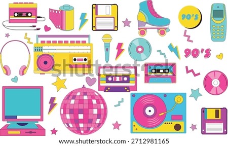 90s theme collection music tech fashion lifestyle perfect nostalgic design retro inspired project illustration background
