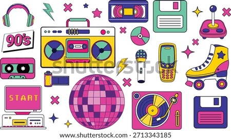 90s theme collection music tech fashion lifestyle perfect nostalgic design retro inspired project illustration background
