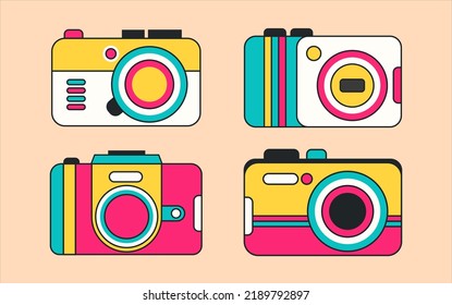 90s themed minimalist camera illustration, cartoon camera design