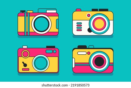 90s themed minimalist camera illustration, cartoon camera design