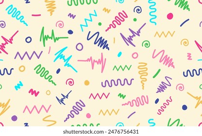 90's trendy groovy colorful abstract shape seamless pattern vintage retro style groovy vector texture creative trendy background wallpaper for textile fabric paper print