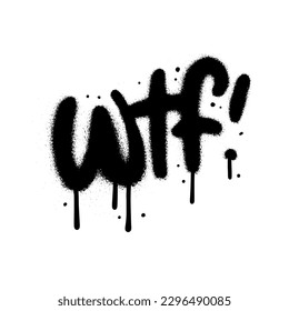 Grafiti urbano de los 90 WTF charla abreviatura en blanco y negro. Letras texturadas de arte mural en el estilo de diseño tipográfico de los años 90 perfecto para afiches, camisetas, pancartas, pegatinas, web. Ilustración vectorial.