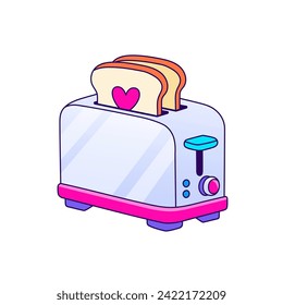 90s Valentines day card in flat style, line style. Hand drawn toaster vector illustration. Fashion patch, badge, emblem.