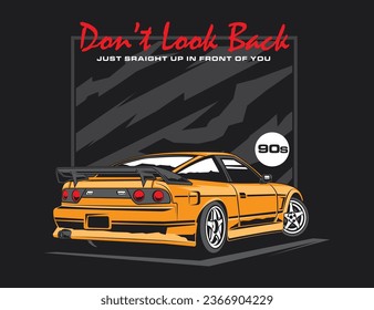 90s vehicle with backside view and yellow coloring illustration vector for tees design