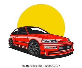 90s vehicle car design vector illustration in red tone