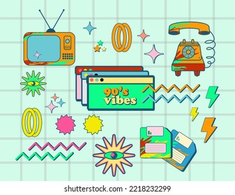 90's vibes asset element retro, vintage separated clip art, pop art illustration editable.