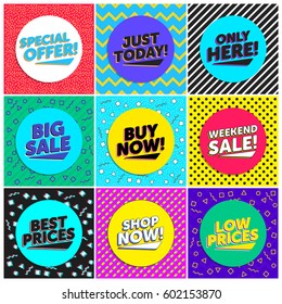 90's Vintage Flyer Discount Sale Off Background Badge Geometric Pack