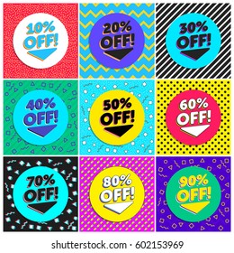 90's Vintage Flyer Discount Sale Off Background Badge Geometric Pack