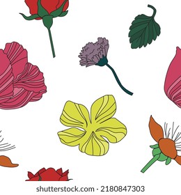 90s vintage wild flower line art colorful vector seamless pattern
suitable for oldschool style content, florist logo, comic, pattern
