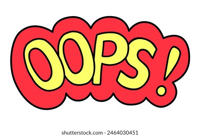 90s or Y2k style hand drawn elements with Oops text. Doodle comic style. Colorful vector illustration on white background