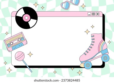 90s or Y2K style vector background with cute icons for banners, cards, flyers, social media wallpapers, etc.