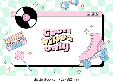 90s or Y2K style vector background with cute icons for banners, cards, flyers, social media wallpapers, etc.